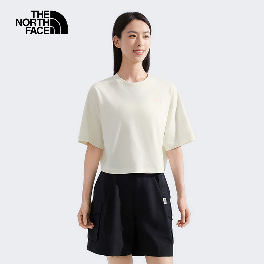 The North Face北面女款米白色純棉大尺寸花卉印花短袖T恤｜8DCFQLI