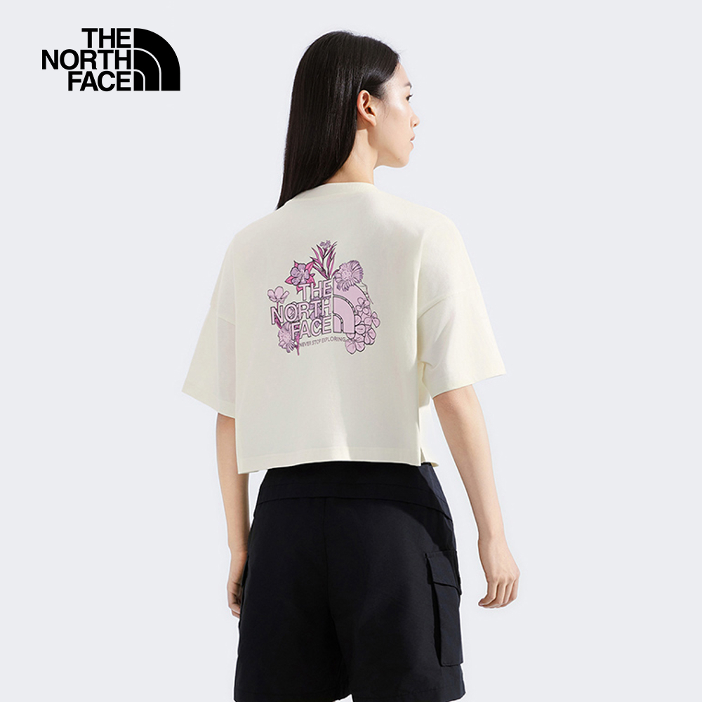The North Face北面女款米白色純棉大尺寸花卉印花短袖T恤｜8DCFQLI