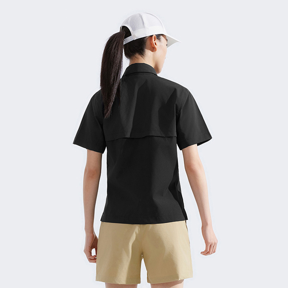 The North Face北面女款黑色UPF防曬短袖襯衫｜8DFRJK3