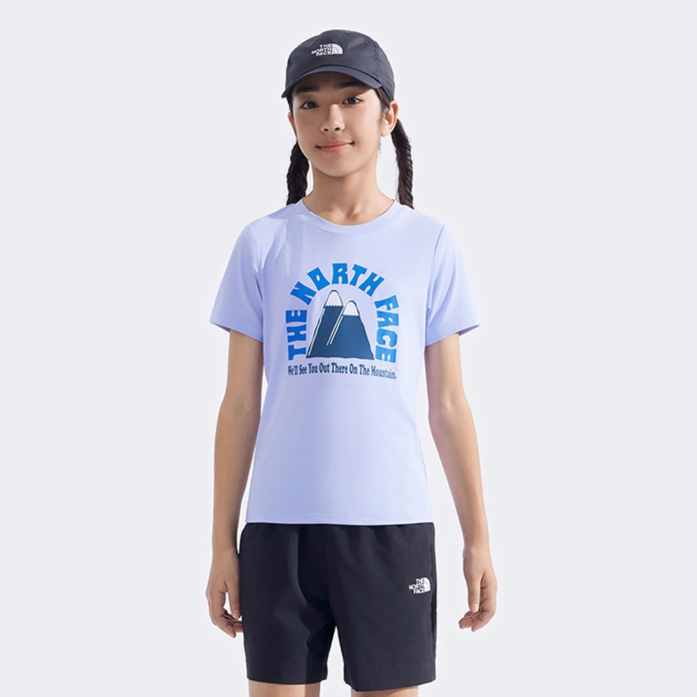 The North Face北面兒童紫色UPF防曬山脈印花短袖T恤｜8DD20VI