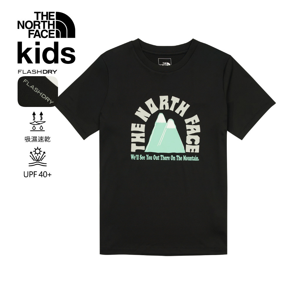 The North Face北面兒童黑色UPF防曬山脈印花短袖T恤｜8DD2JK3