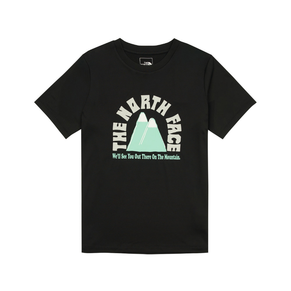 The North Face北面兒童黑色UPF防曬山脈印花短袖T恤｜8DD2JK3