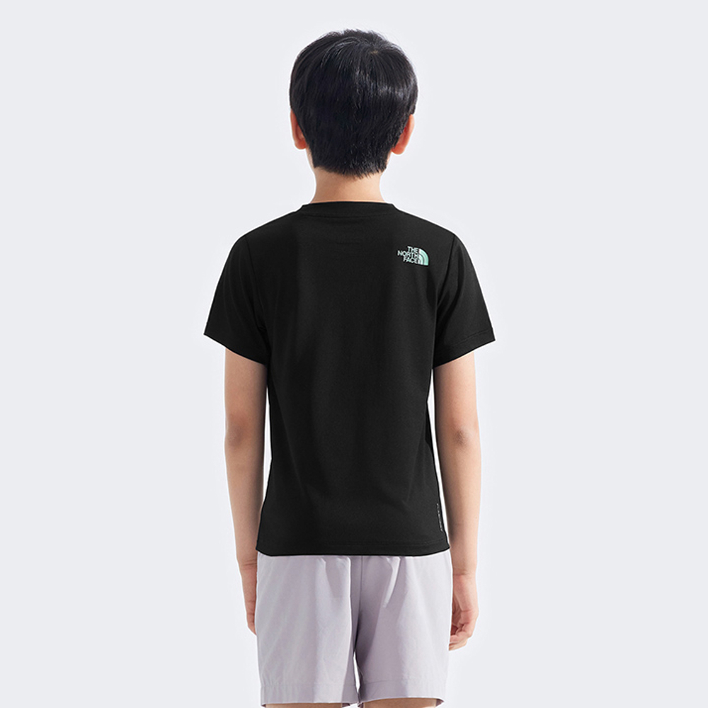 The North Face北面兒童黑色UPF防曬山脈印花短袖T恤｜8DD2JK3