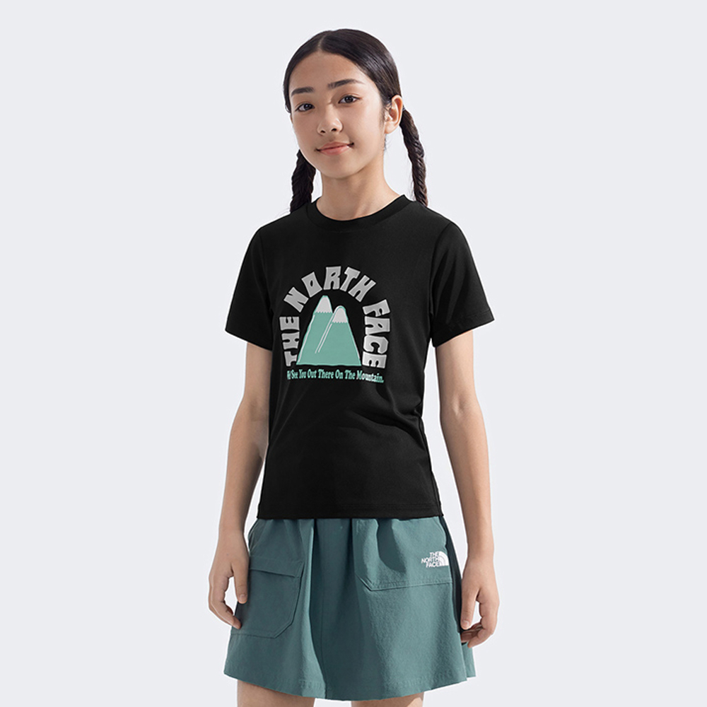 The North Face北面兒童黑色UPF防曬山脈印花短袖T恤｜8DD2JK3