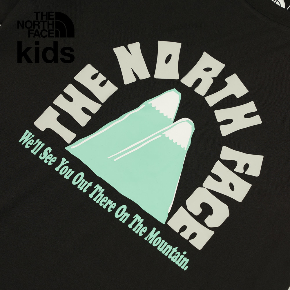 The North Face北面兒童黑色UPF防曬山脈印花短袖T恤｜8DD2JK3