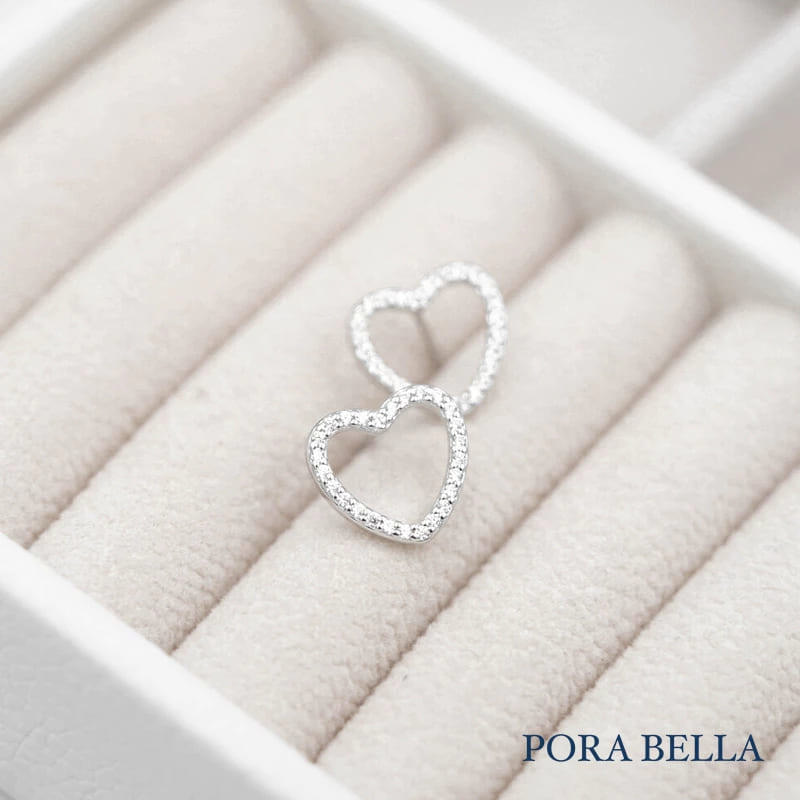 【Porabella】925純銀鋯石愛心耳環 幾何小眾設計輕奢氣質線條耳環 白金色穿洞式耳環 Earrings-廠商直送