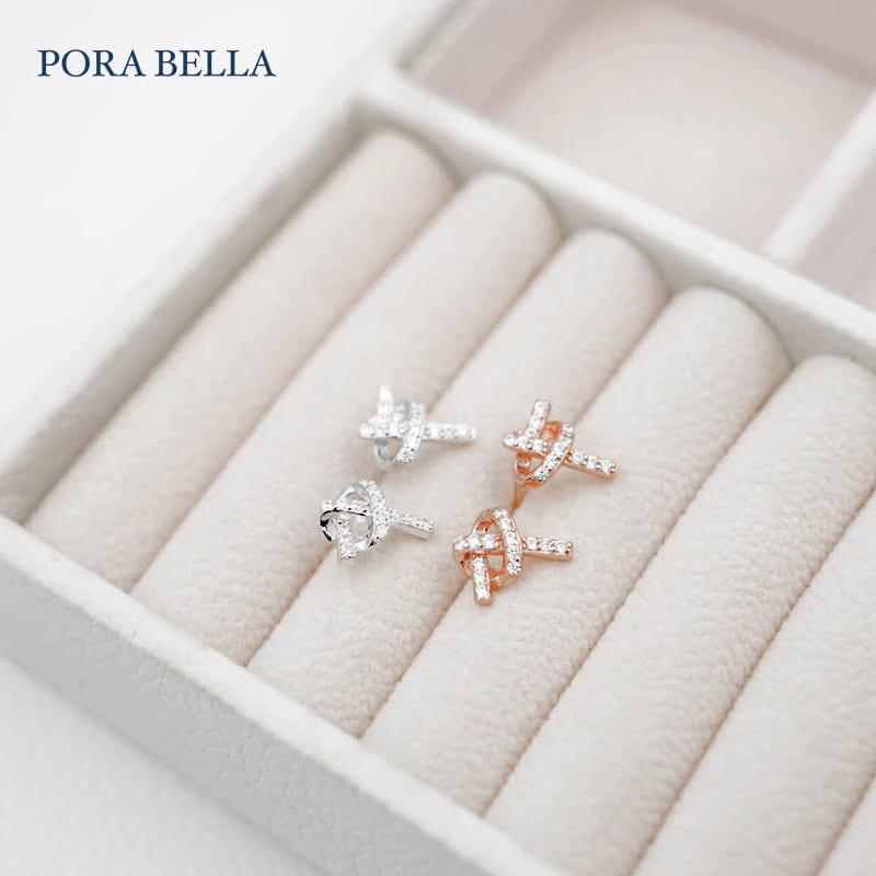 【Porabella】925純銀鋯石爱心耳釘女ins小香風 微鑲鑽心形耳飾 同心結款 Earrings-廠商直送