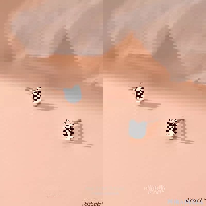 【Porabella】S999純銀耳釘 熊貓耳釘 小巧耳釘 超可愛小熊貓耳釘 耳環飾品 Earrings-廠商直送