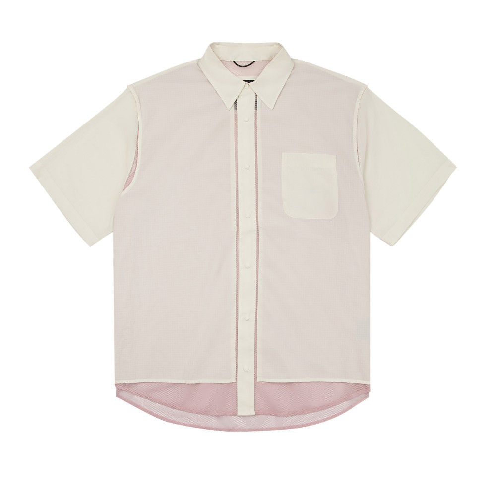 UE男款米白色舒適透氣短袖襯衫｜8CKPQLI