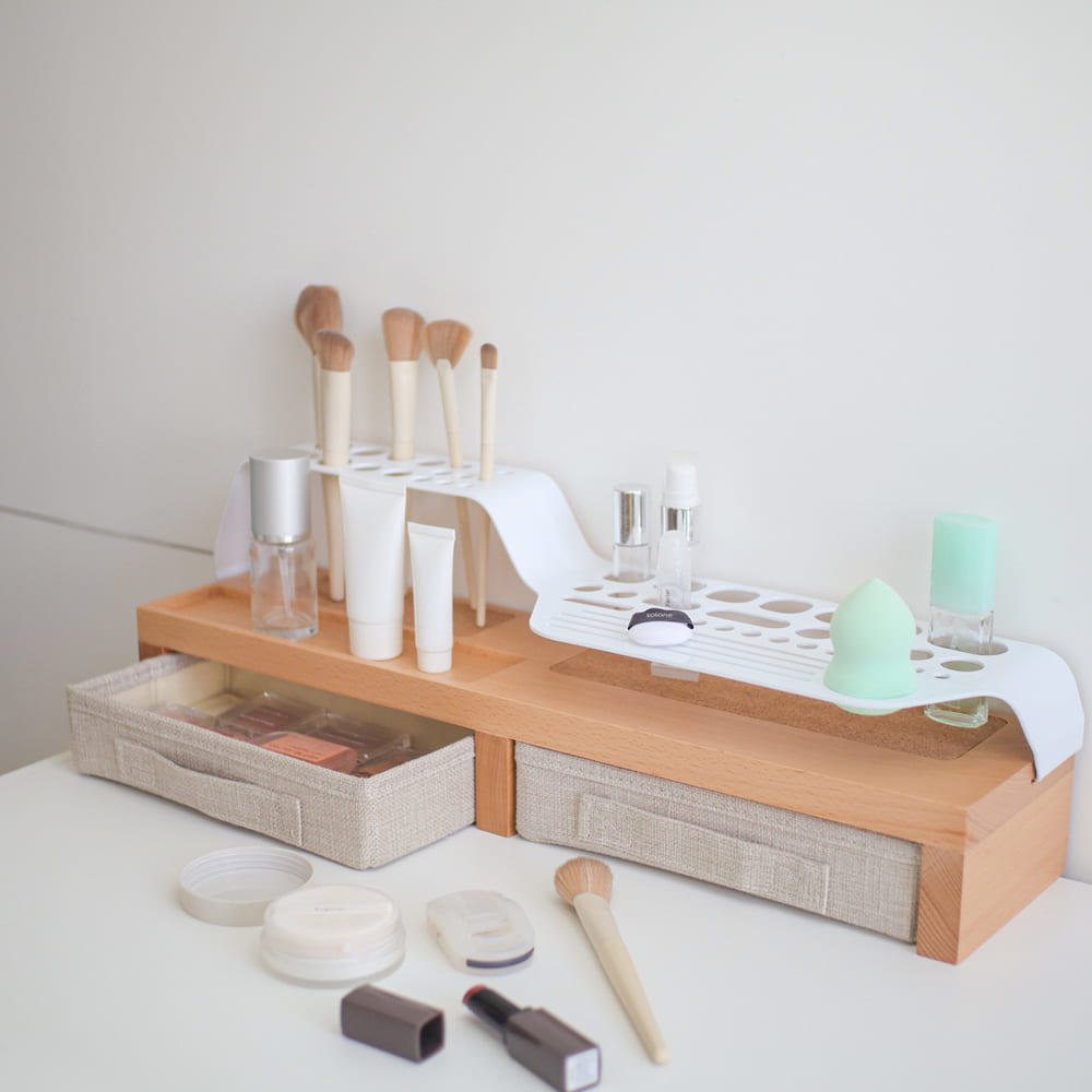 下殺1782 TOSMU童心木 雙抽化妝品架/分層收納盒/桌面收納盒/收納架 26Jan001