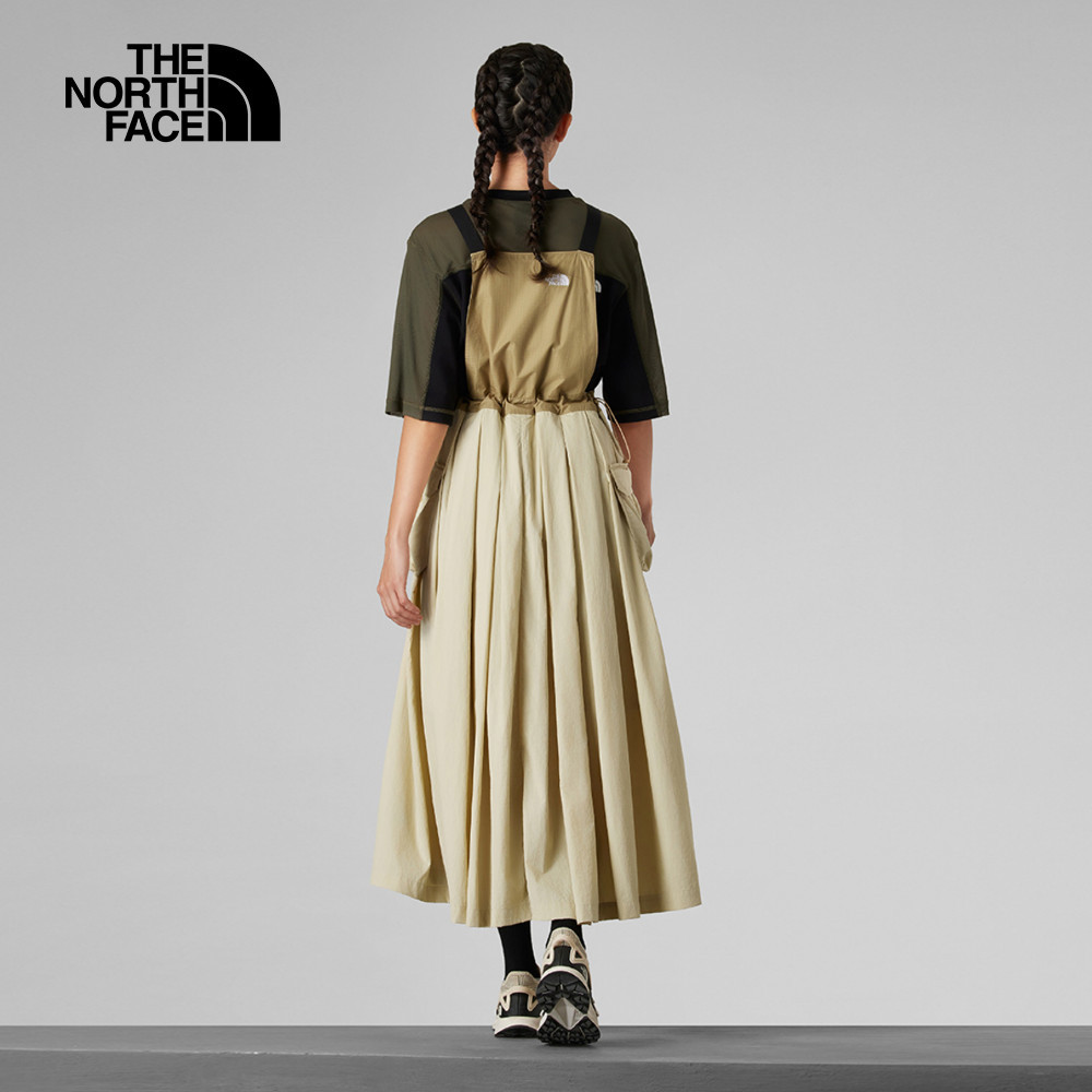 UE女款卡其色DWR防潑水拼接長裙｜8CMBQK7