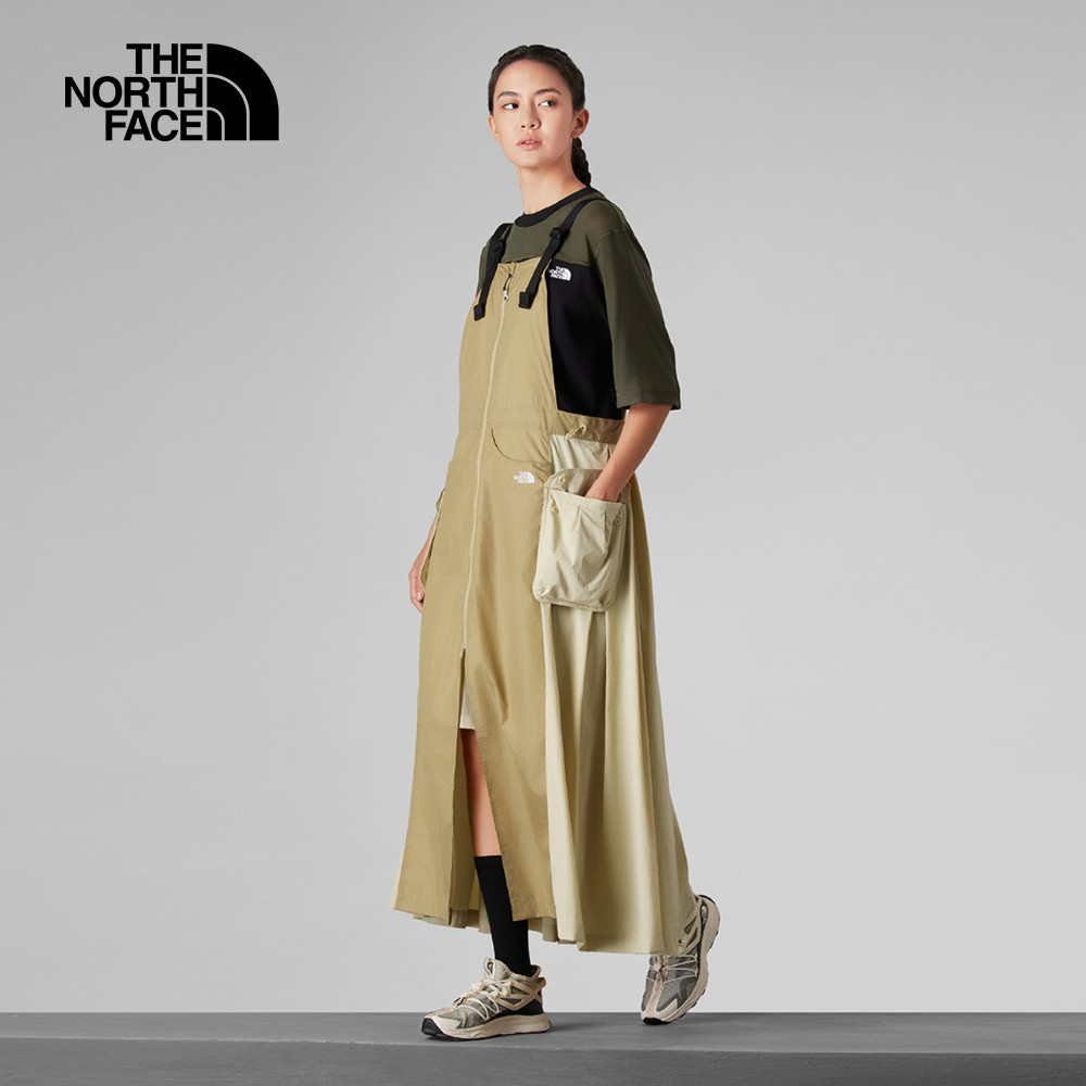 UE女款卡其色DWR防潑水拼接長裙｜8CMBQK7