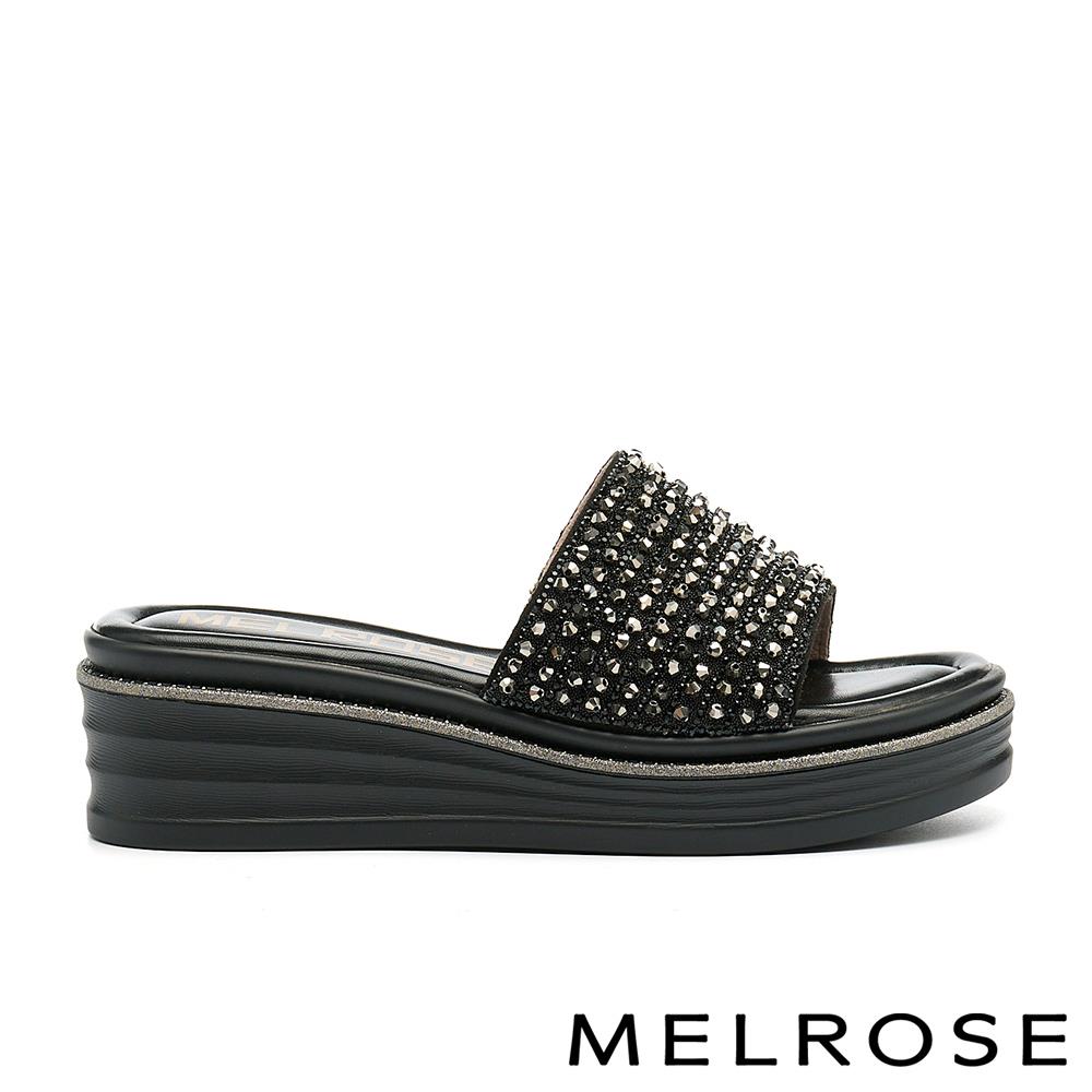 MELROSE 美樂斯 華麗時尚感珠珠晶鑽厚底拖鞋－黑