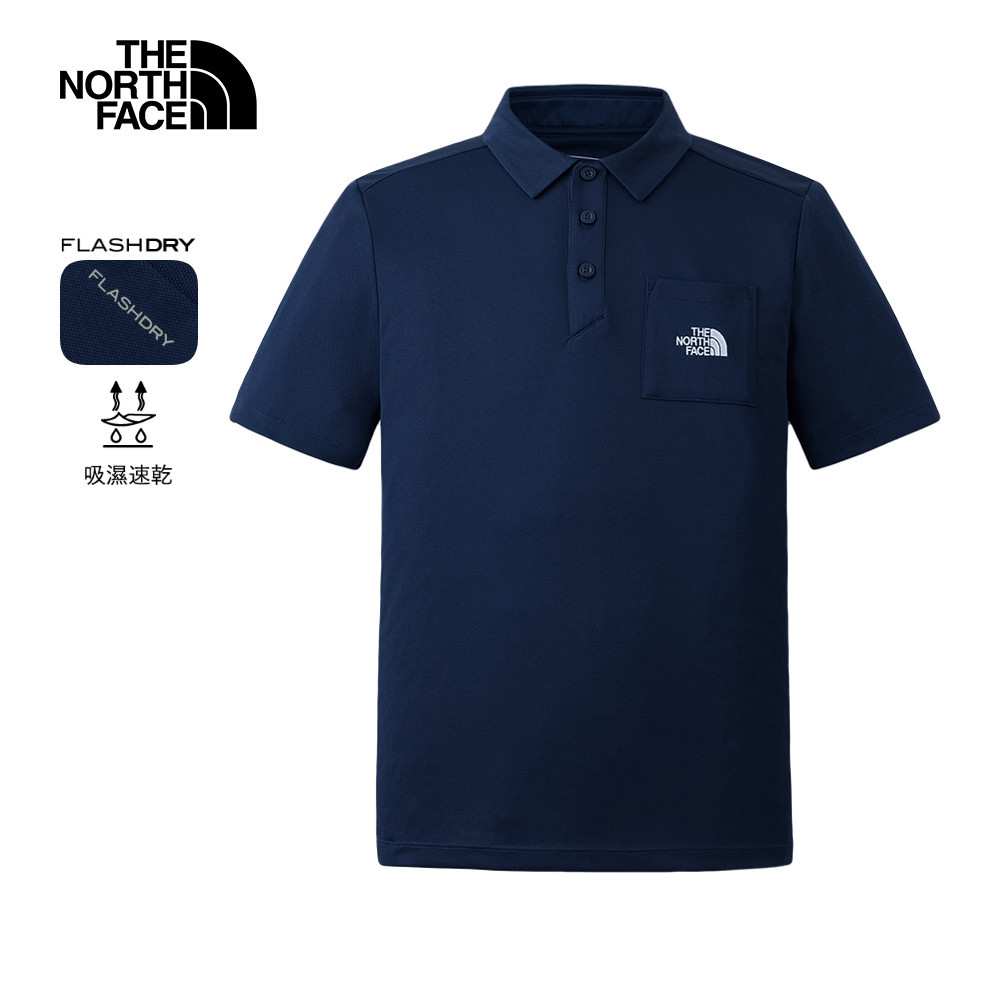 The North Face北面男款藍色吸濕排汗短袖POLO衫｜8EY48K2