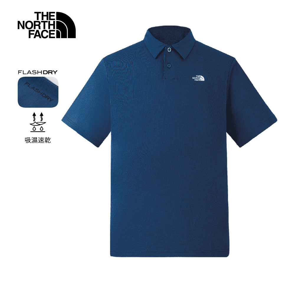 The North Face北面男款藍色吸濕排汗短袖POLO衫｜8EY5HDC