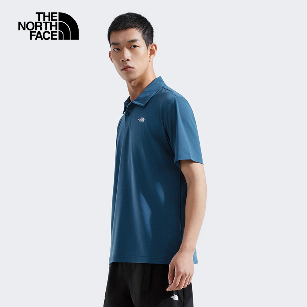 The North Face北面男款藍色吸濕排汗短袖POLO衫｜8EY5HDC