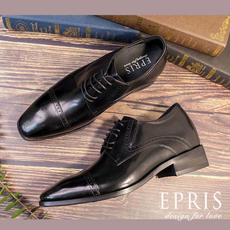 現貨 隱形增高鞋系列 -H046 男士正式鞋推薦 結婚皮鞋 男生增高鞋 隱形內增高設計皮鞋 男生婚禮穿搭鞋 黑色皮鞋 EPRIS艾佩絲-百搭黑