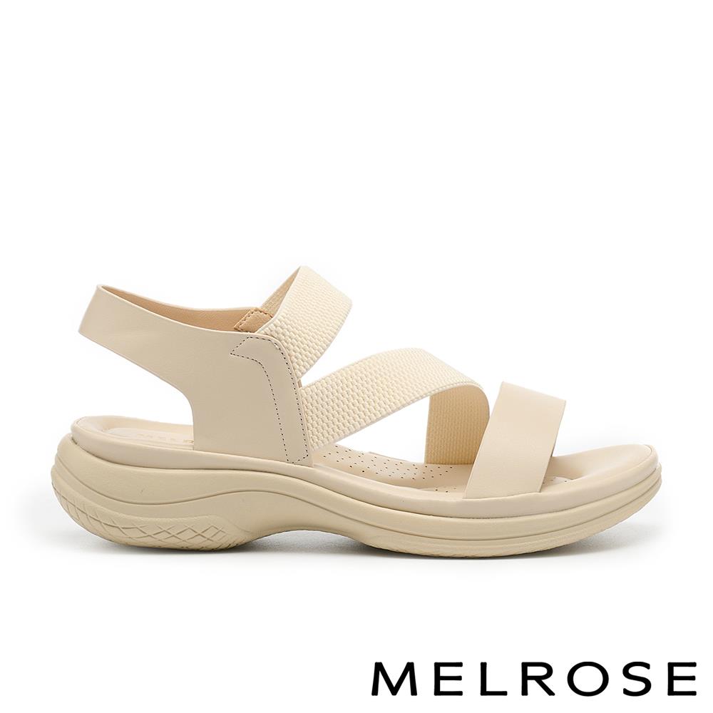 MELROSE 美樂斯 簡約率性純色寬帶異材質厚底涼鞋－米白