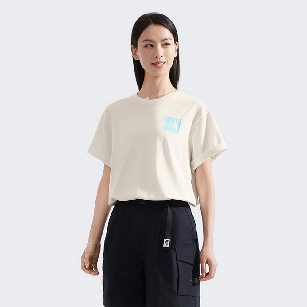The North Face北面男女款米白色純棉短袖T恤｜8DC2QLI
