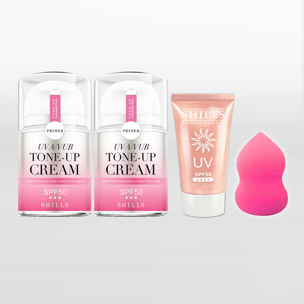 【仙女曬出光✨】SHILLS舒兒絲 抗UV美白濾鏡素顏霜(任選)40ml*2+SHILLS很耐曬超清爽美白美肌柔護防曬凝乳*1+美妝蛋(顏色隨機)*1