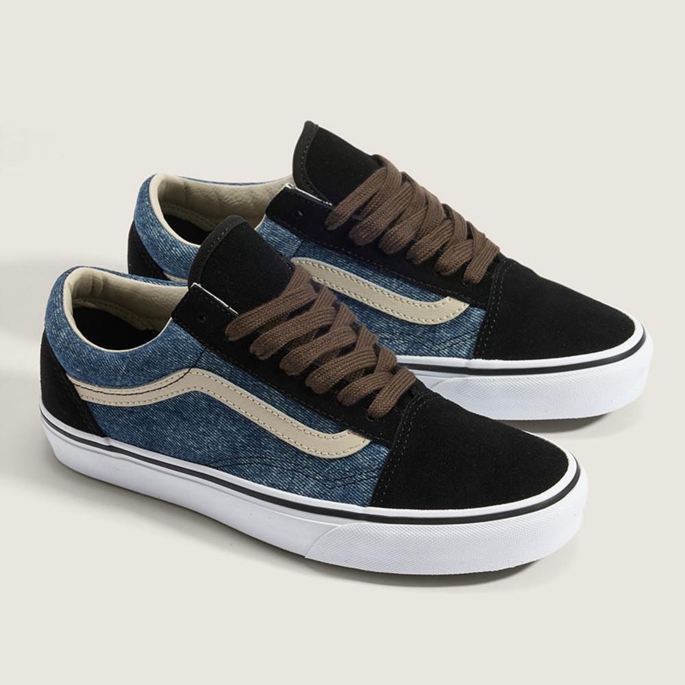 Vans Old Skool 男女款丹寧藍色/黑色滑板鞋