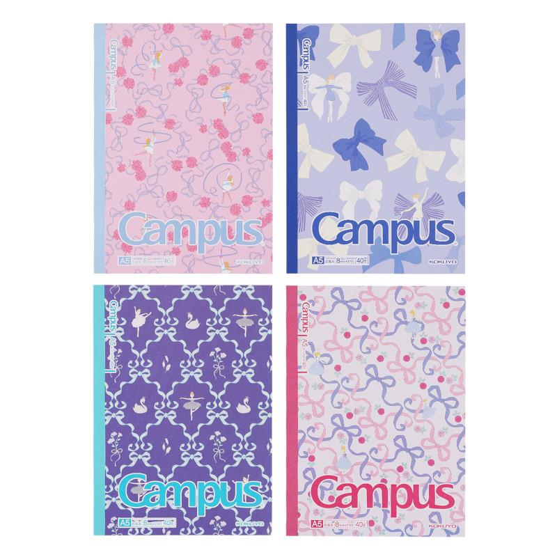 KOKUYO Campus 加藤木蝴蝶結 8mm點線筆記本 A5-粉藍/藍藍/灰粉/藍綠