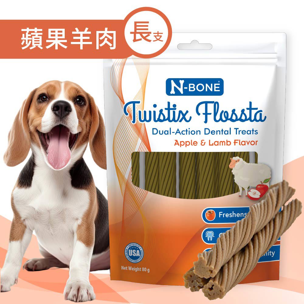 Flossta 芙洛塔 長支軟質雙效護齒潔牙條 蘋果羊肉風味 80g/包