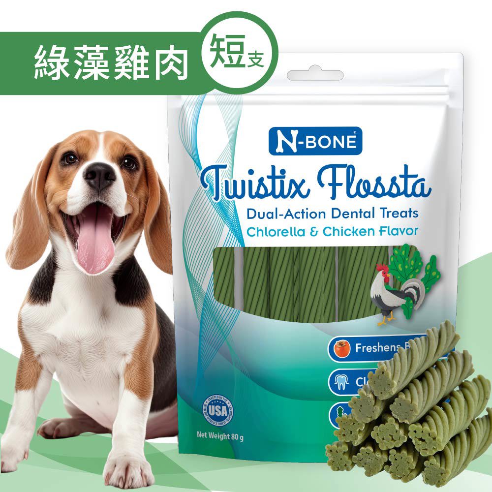 Flossta 芙洛塔 短支軟質雙效護齒潔牙條 綠藻雞肉風味 80g/包
