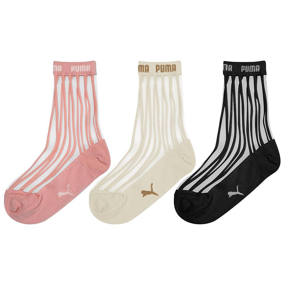 PUMA NOS條紋透膚素色半統襪 3雙組 女性