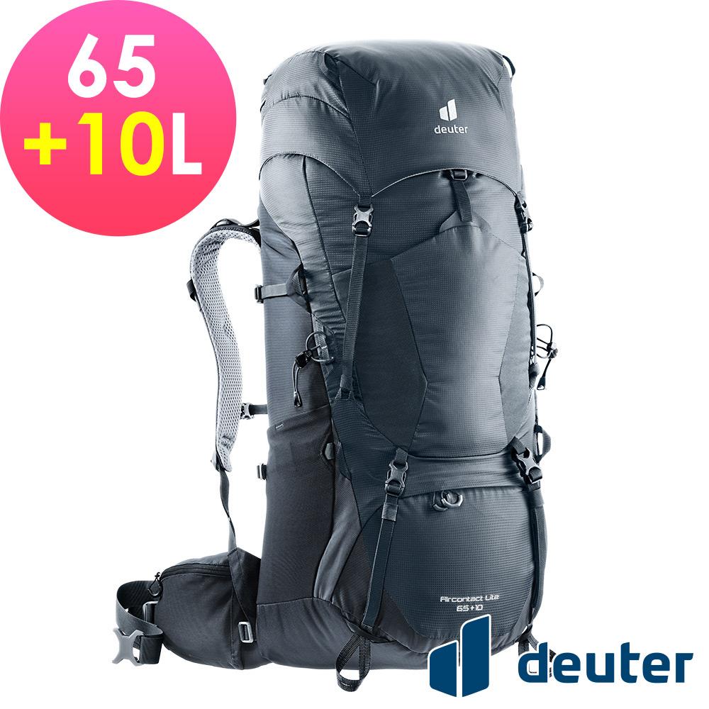 【deuter 德國】AIRCONTACT LITE拔熱式透氣背包/登山背包65+10L(3340721深灰黑/多日登山/高山縱走)