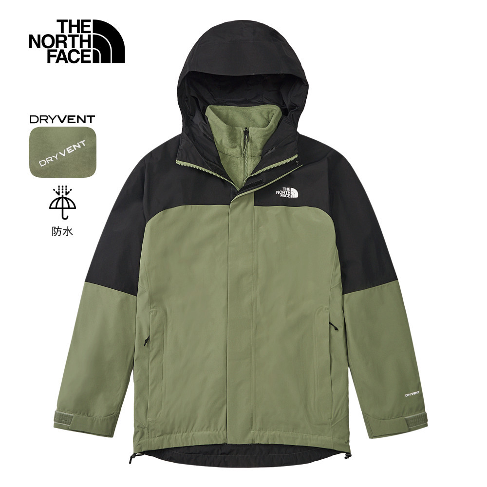 The North Face北面男款綠色DryVent防水透氣抓絨內裡三合一外套｜89ZPD0L