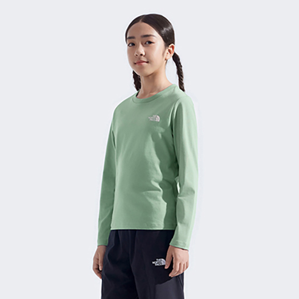 The North Face北面兒童綠色純棉長袖上衣｜8F5TBQ1