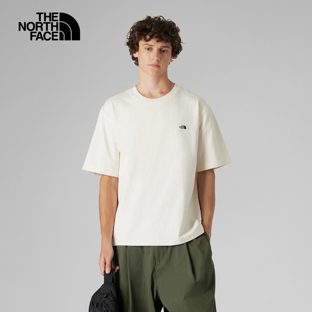 UE男款米白色純棉大尺寸山脈印花短袖T恤｜8GUBQLI