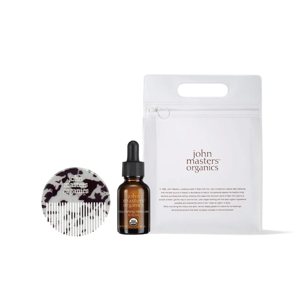 John masters organics 頭髮修護補濕液 23ml+圓形迷你梳大地 附收納袋(白)
