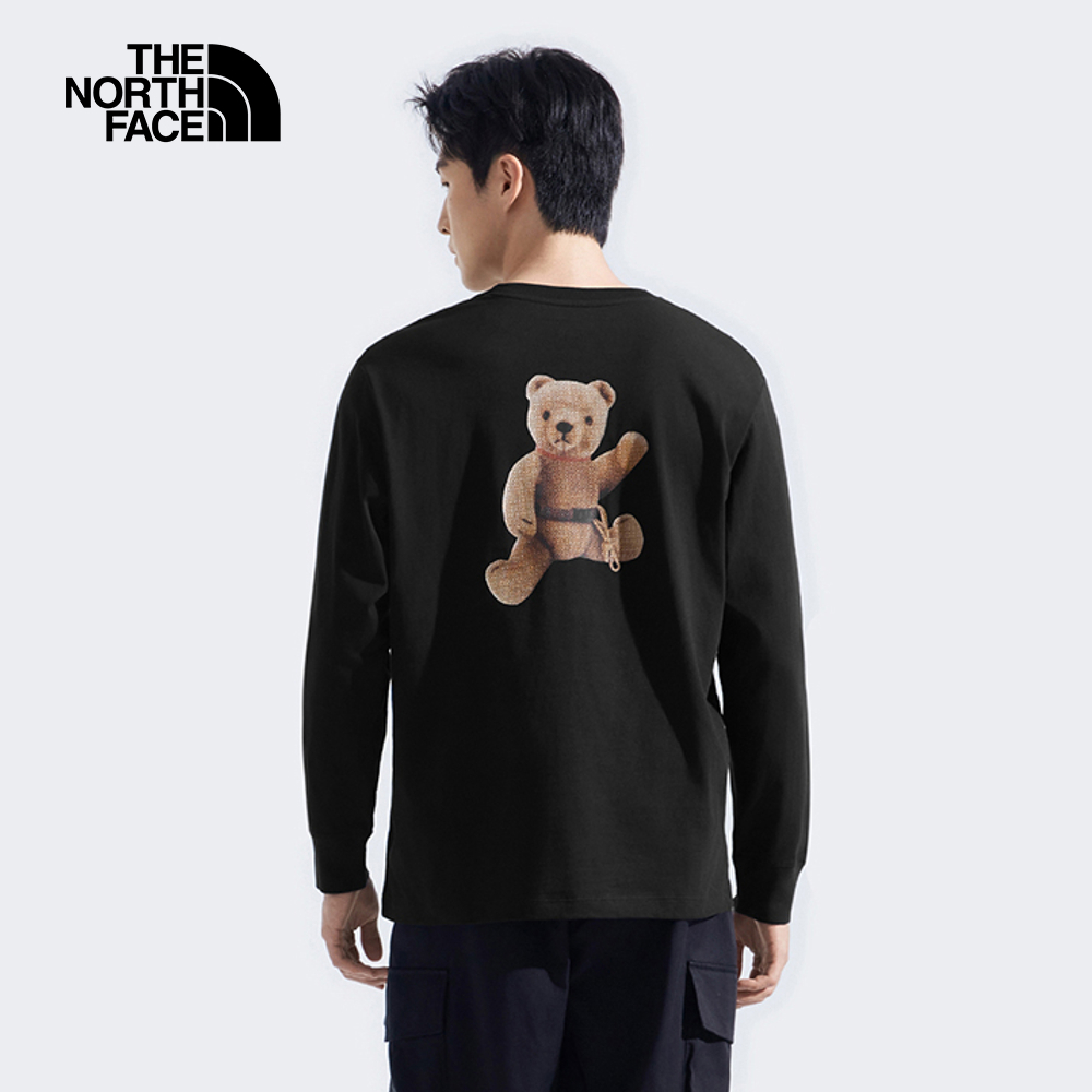 The North Face北面男女款黑色純棉趣味印花設計長袖上衣｜8F0JJK3