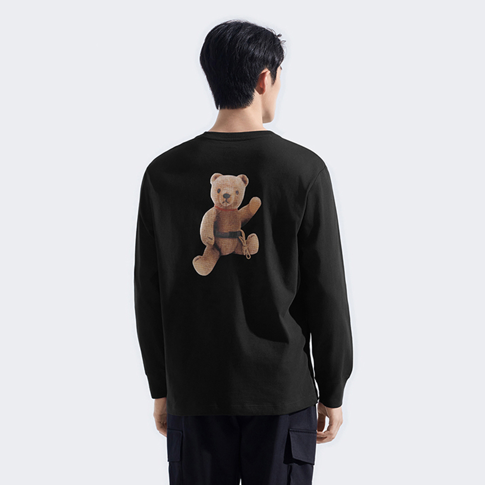 The North Face北面男女款黑色純棉趣味印花設計長袖上衣｜8F0JJK3