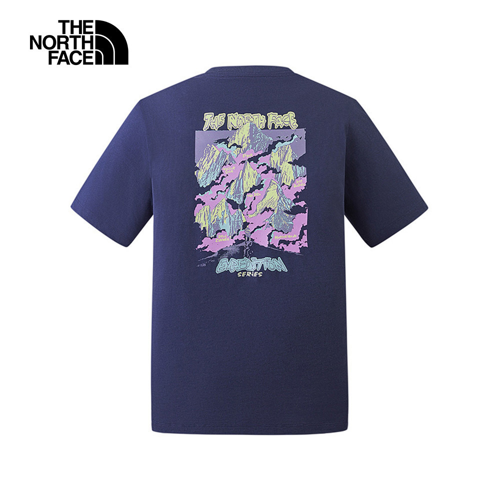 The North Face北面男女款藍色純棉趣味印花設計短袖T恤｜8F088K2