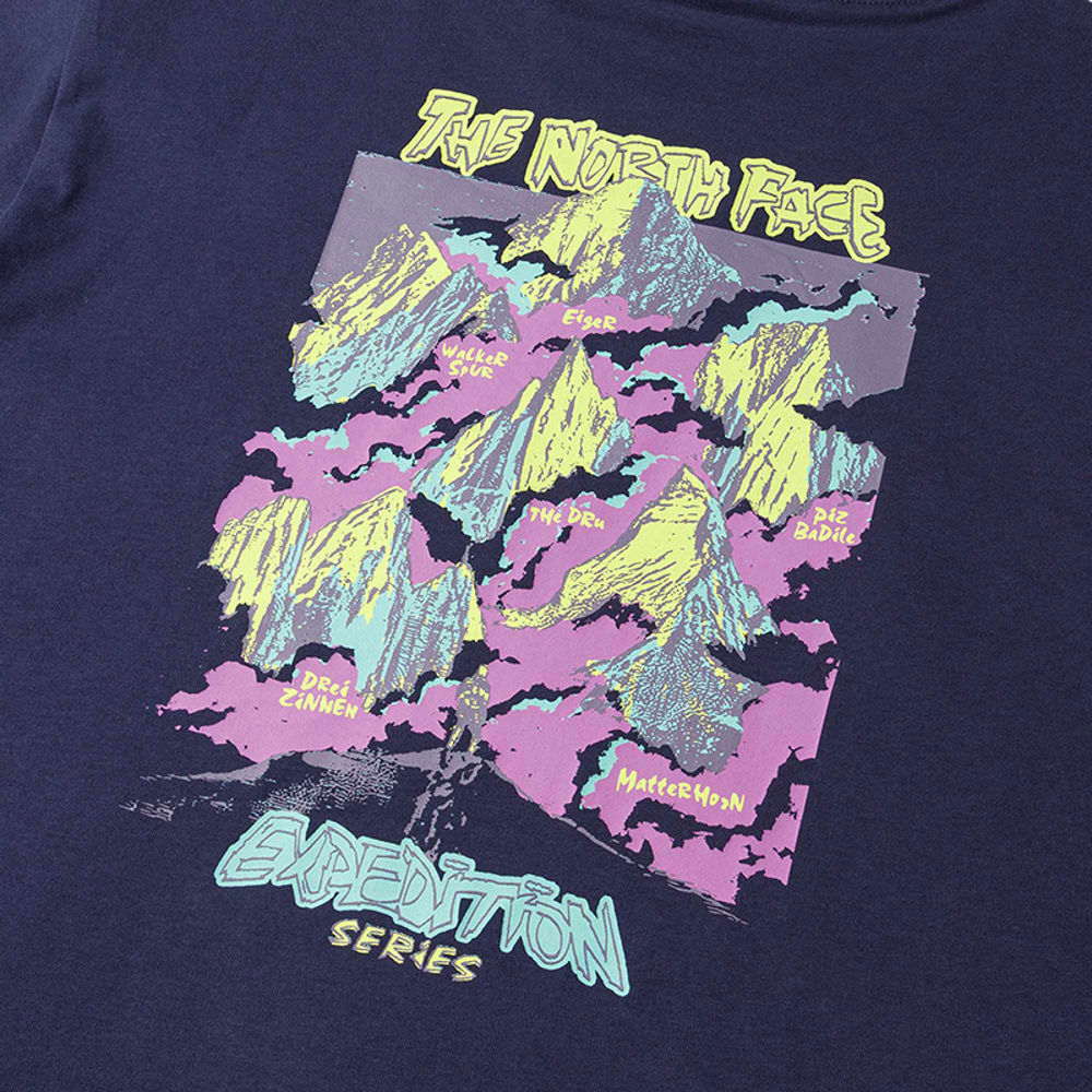 The North Face北面男女款藍色純棉趣味印花設計短袖T恤｜8F088K2