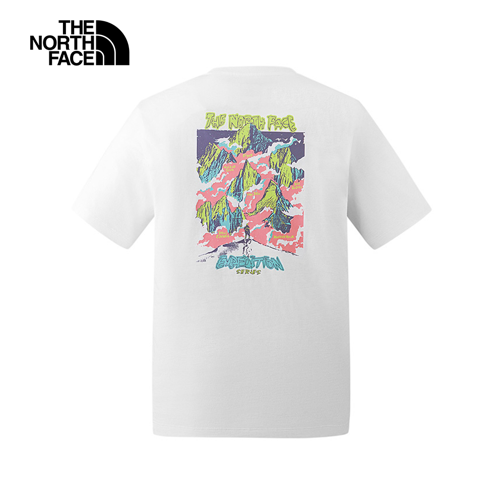 The North Face北面男女款白色純棉趣味印花設計短袖T恤｜8F08FN4