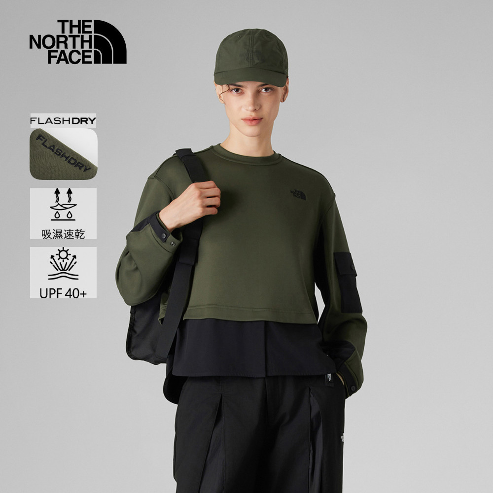 The North Face UE女款灰褐色UPF防曬長袖上衣｜8E8621L－飄逸運動用品