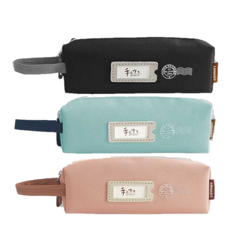 手作之 撞色大方筆袋-黑/藍/粉