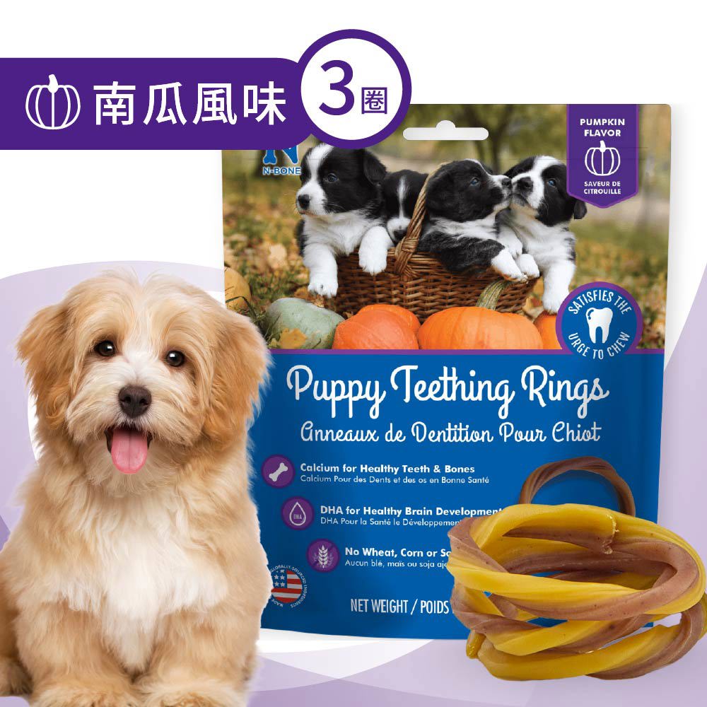 PUPPY TEETHING RINGS®  幼犬耐咀嚼潔牙圈 南瓜風味 102g/3圈/包