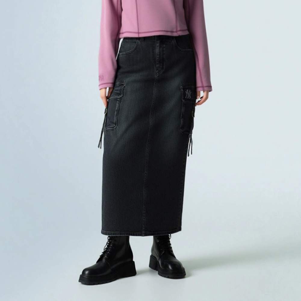 MLB 女版牛仔丹寧長裙  紐約洋基隊 (3FDSB0554-50BKS)