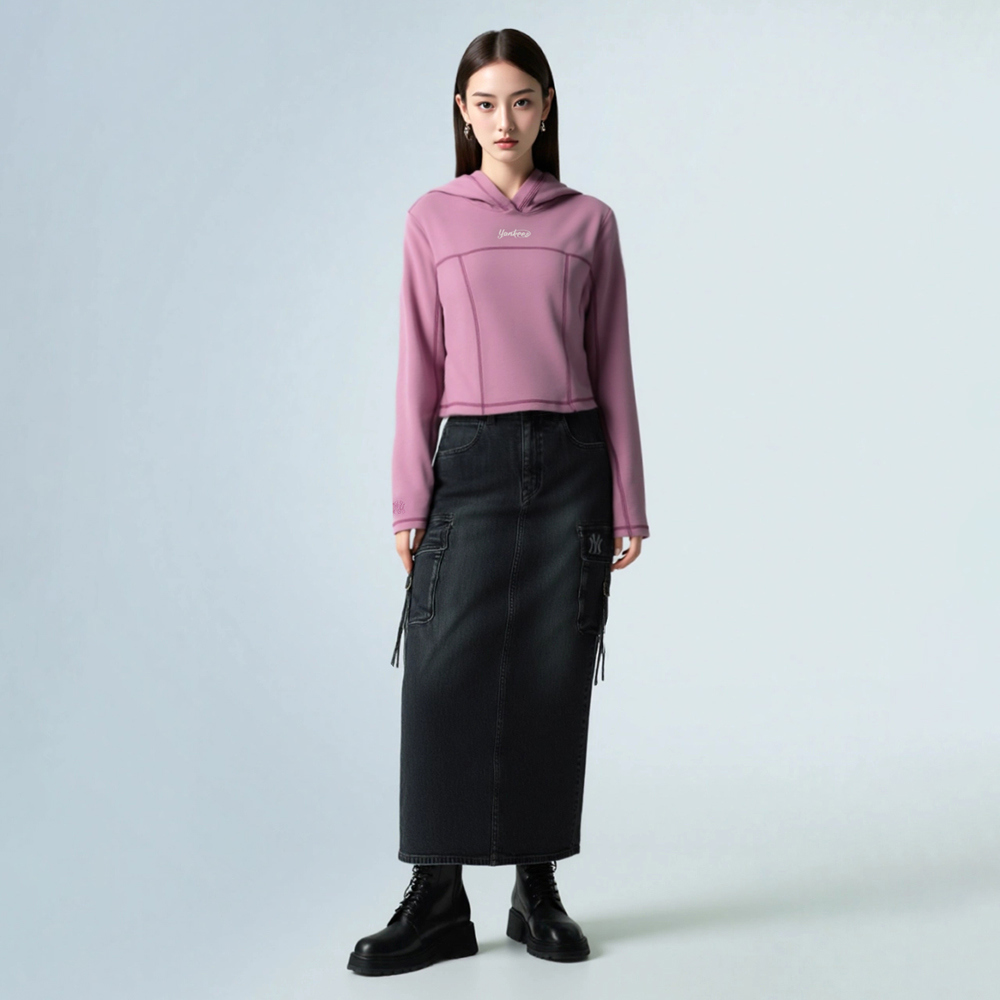 MLB 女版牛仔丹寧長裙  紐約洋基隊 (3FDSB0554-50BKS)