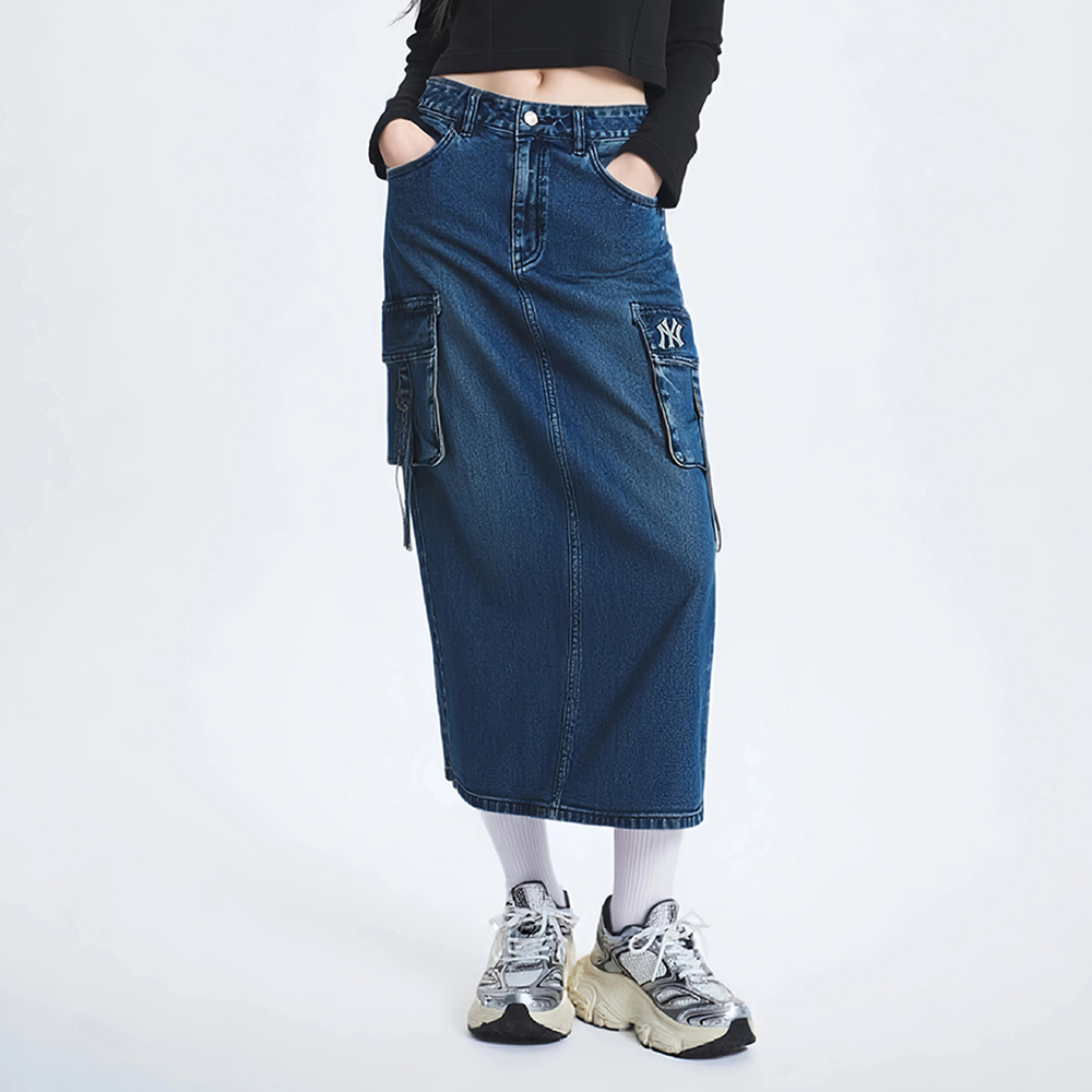 MLB Korea MLB 女版牛仔丹寧長裙 紐約洋基隊 (3FDSB0554-50INS)｜勁颯專賣