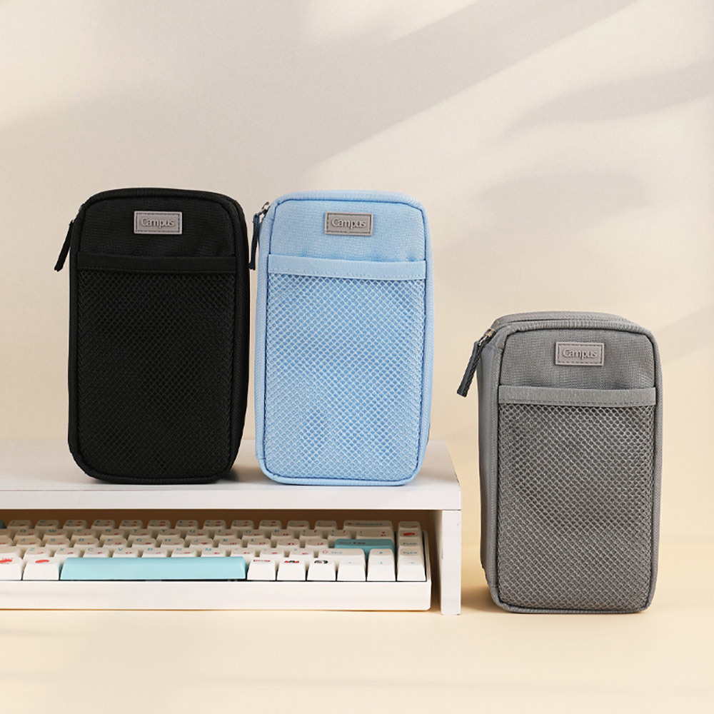 KOKUYO Campus 桌立式大容量筆袋-灰/淺藍/黑