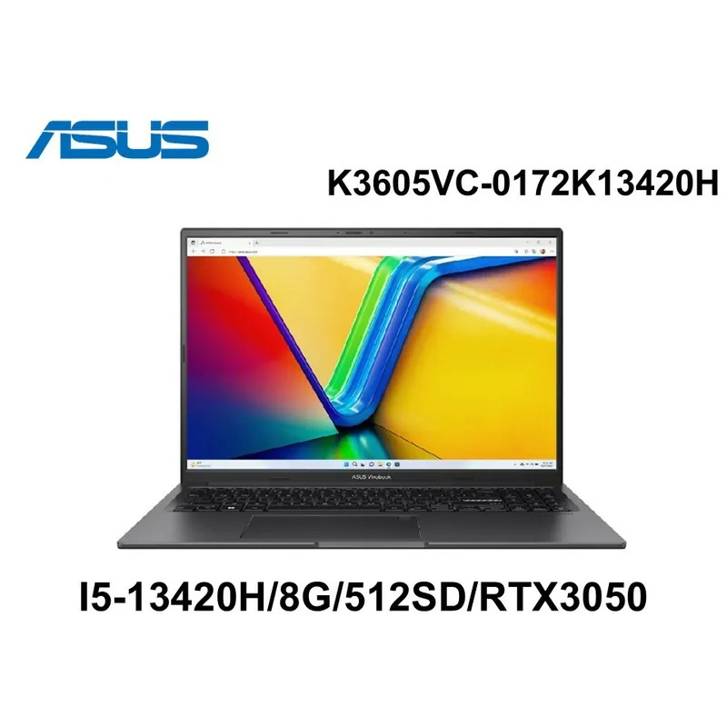 ASUS華碩 K3605VC-0172K13420H 16吋筆電-搖滾黑 (I5-13420H/8G/512GSSD/RTX3050)