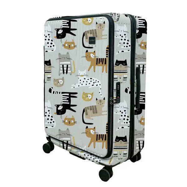 【NaSaDen 納莎登】25/29吋 萊茵系列前開行李箱 斑點條紋喵-廠商直送