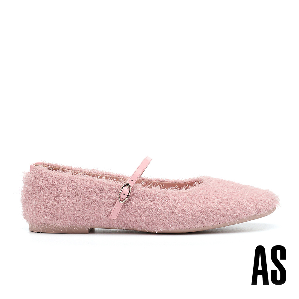 AS 奢華狂歡亮感繫帶細閃絨毛布瑪莉珍平底鞋－粉