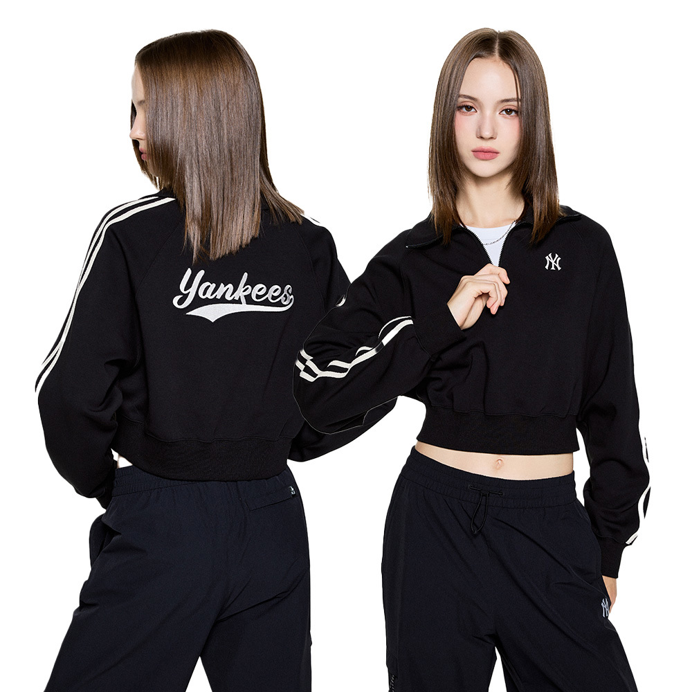 MLB 抗UV女版半拉鍊長袖大學T Varsity系列 紐約洋基隊 (3FMTV1354-50BKS)